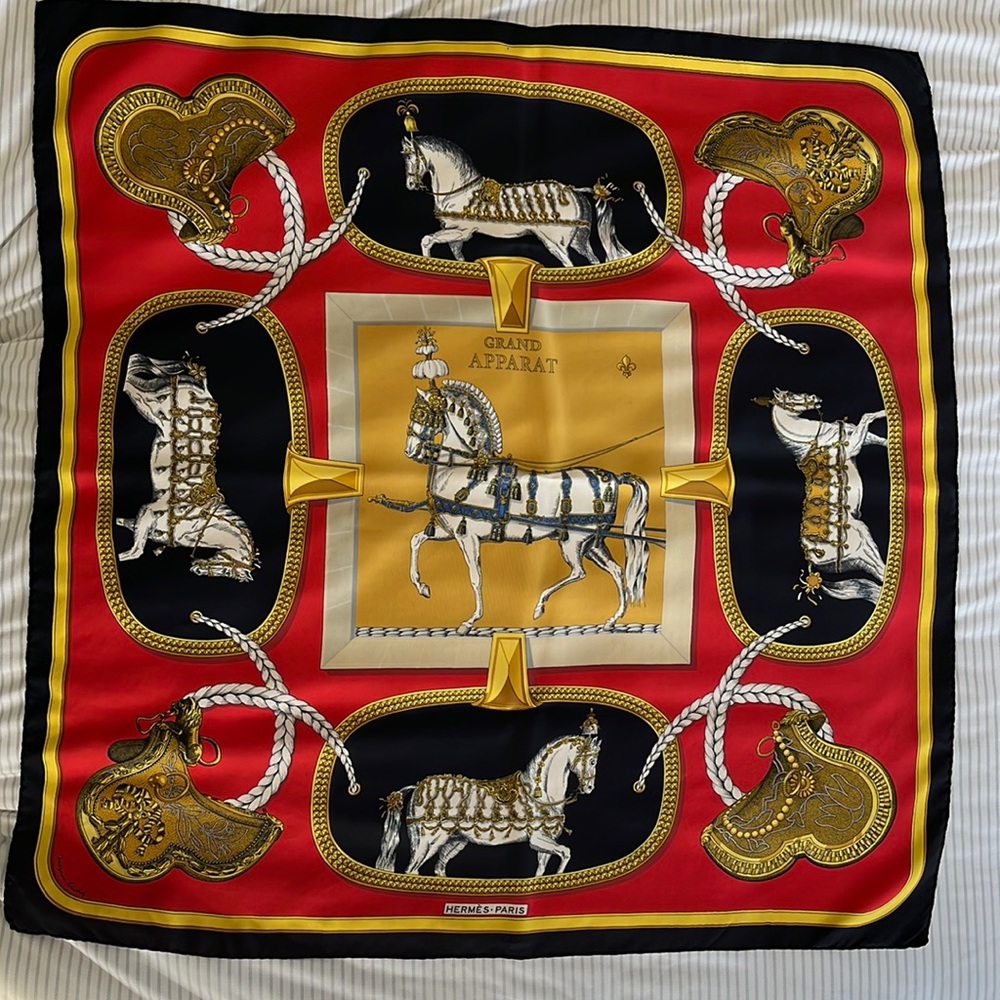 Red & black authentic Hermes apparat scarf
